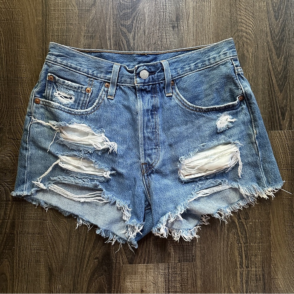 Levi’s 501 Distressed Blue Denim Shorts